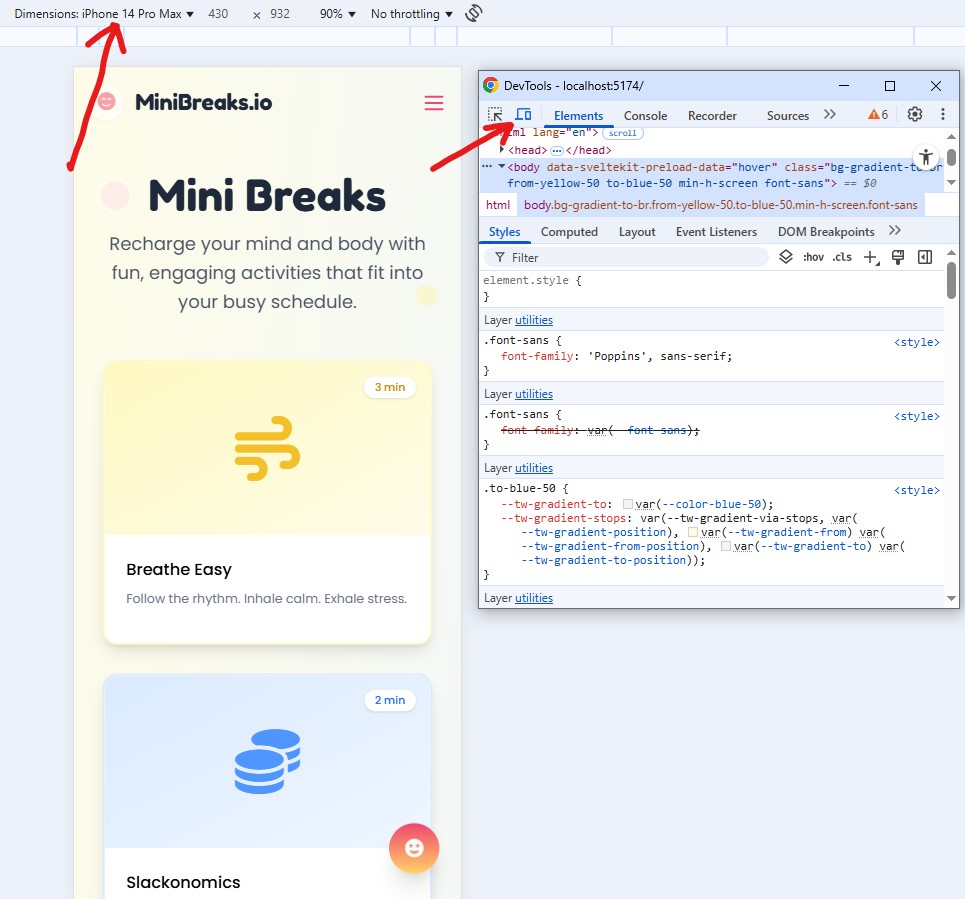 Screenshot showing responsive design testing across different devices